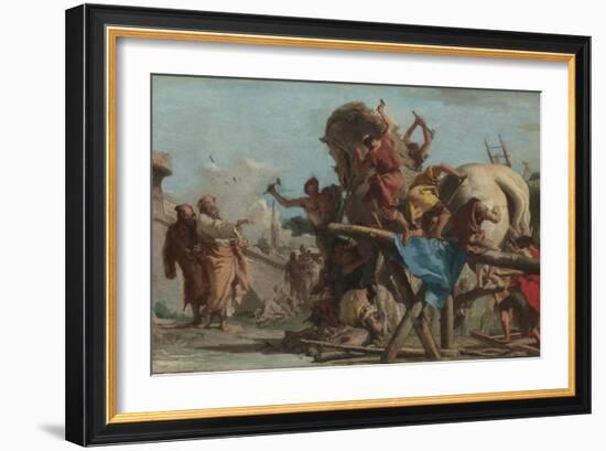 The Building of the Trojan Horse, Ca 1760-Giandomenico Tiepolo-Framed Giclee Print