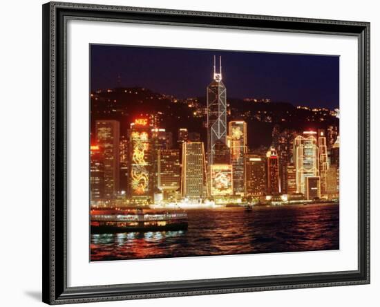 The Buildings are Lit up for the Handover Celebrations, Hong Kong 26, June 1997-null-Framed Photographic Print