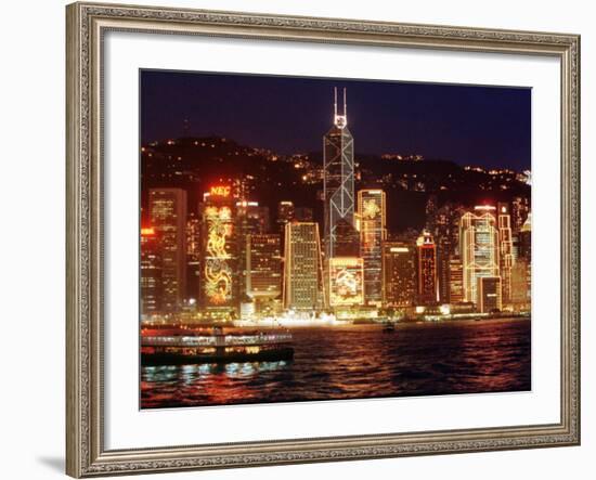 The Buildings are Lit up for the Handover Celebrations, Hong Kong 26, June 1997-null-Framed Photographic Print