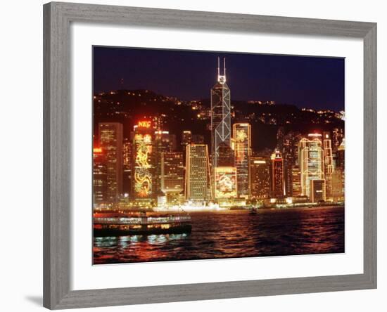 The Buildings are Lit up for the Handover Celebrations, Hong Kong 26, June 1997-null-Framed Photographic Print