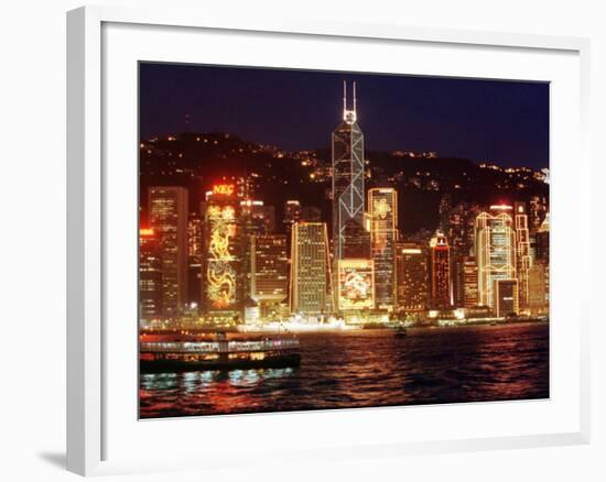 The Buildings are Lit up for the Handover Celebrations, Hong Kong 26, June 1997--Framed Photographic Print