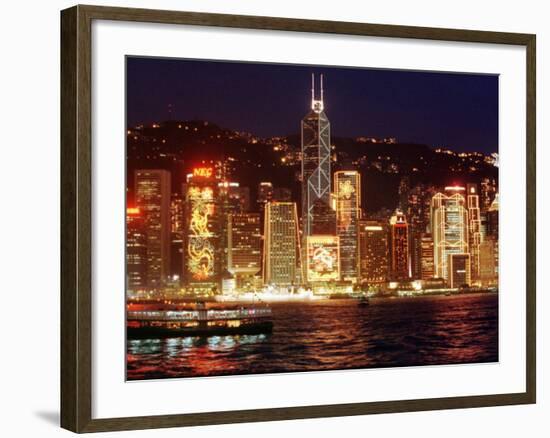 The Buildings are Lit up for the Handover Celebrations, Hong Kong 26, June 1997-null-Framed Photographic Print