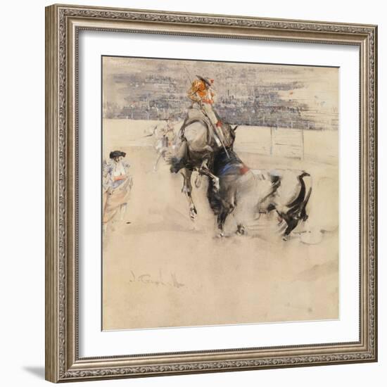 The Bullfight at Algeciras (W/C with Bodycolour on Paper)-Joseph Crawhall-Framed Giclee Print