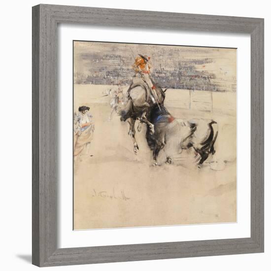 The Bullfight at Algeciras (W/C with Bodycolour on Paper)-Joseph Crawhall-Framed Giclee Print