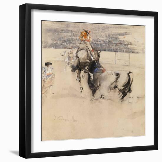 The Bullfight at Algeciras (W/C with Bodycolour on Paper)-Joseph Crawhall-Framed Giclee Print