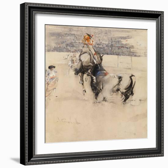 The Bullfight at Algeciras (W/C with Bodycolour on Paper)-Joseph Crawhall-Framed Giclee Print