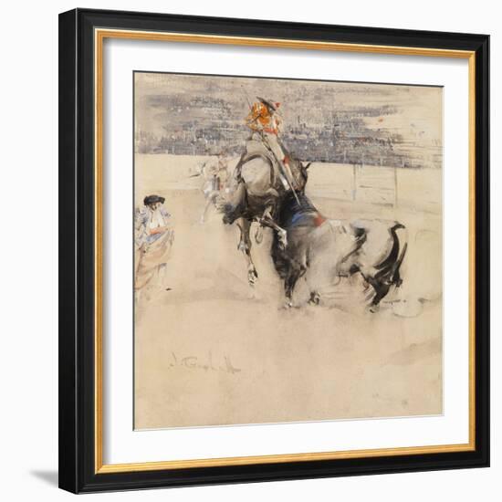 The Bullfight at Algeciras (W/C with Bodycolour on Paper)-Joseph Crawhall-Framed Giclee Print