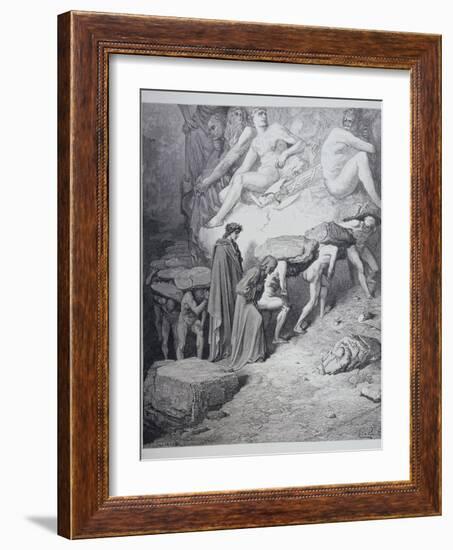 The Burden of Pride, from 'The Divine Comedy' (Purgatorio) by Dante Alighieri (1265-1321)…-Gustave Doré-Framed Giclee Print