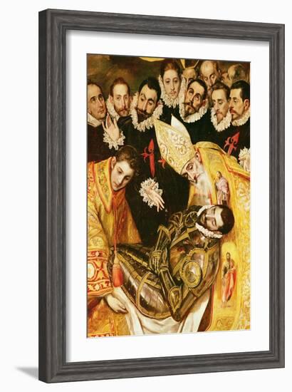 The Burial of Count Orgaz, Detail of the Count with St. Stephen and St. Augustine, 1586 (Detail)-El Greco-Framed Giclee Print