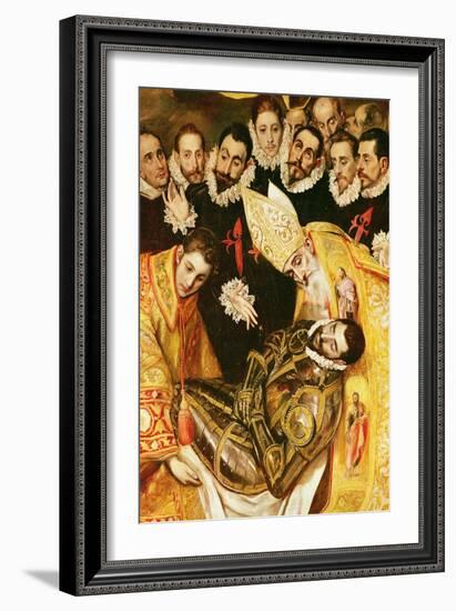 The Burial of Count Orgaz, Detail of the Count with St. Stephen and St. Augustine, 1586 (Detail)-El Greco-Framed Giclee Print