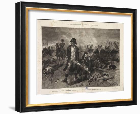 The Burial of the Flag, Episode of the Battle of Waterloo, Engraved by Jules Claretie, 1879-Alphonse Marie de Neuville-Framed Giclee Print
