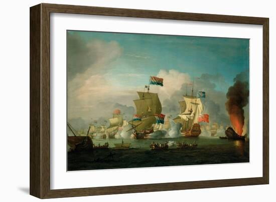 The Burning of HMS 'Royal James' at the Battle of Solebay, 28 May 1672, 18Th Century (Oil on Canvas-Peter Monamy-Framed Giclee Print