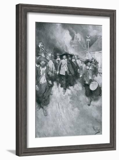 The Burning of Jamestown, 1676, from "Colonies and Nation" by Woodrow Wilson, 1901-Howard Pyle-Framed Giclee Print