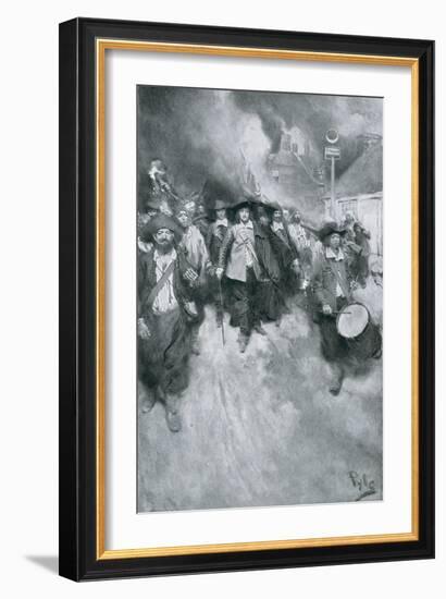 The Burning of Jamestown, 1676, from "Colonies and Nation" by Woodrow Wilson, 1901-Howard Pyle-Framed Giclee Print