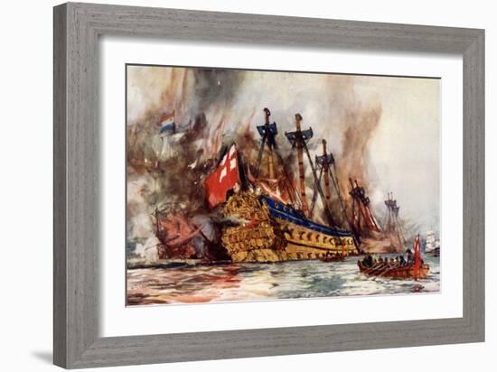 The Burning of the "London" by the Dutch-Charles Edward Dixon-Framed Giclee Print