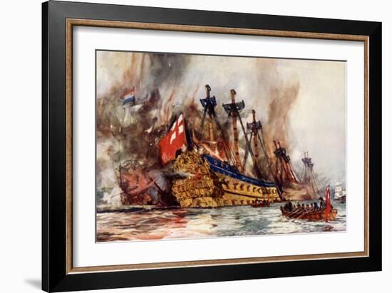 The Burning of the "London" by the Dutch-Charles Edward Dixon-Framed Giclee Print