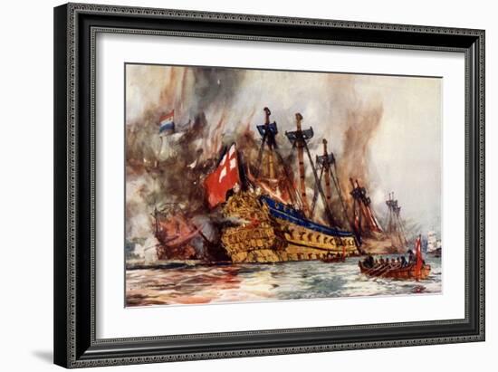 The Burning of the "London" by the Dutch-Charles Edward Dixon-Framed Giclee Print