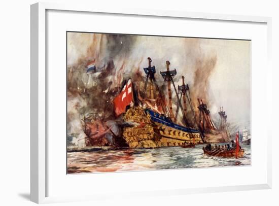 The Burning of the "London" by the Dutch-Charles Edward Dixon-Framed Giclee Print