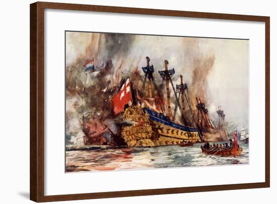 The Burning of the "London" by the Dutch-Charles Edward Dixon-Framed Giclee Print