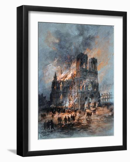 The Burning Reims Cathedral-Gustave Fraipont-Framed Giclee Print