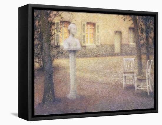 The Bust in the Garden at Twilight; Le Buste Dans Le Jardin Au Crespuscule-Henri Eugene Augustin Le Sidaner-Framed Premier Image Canvas