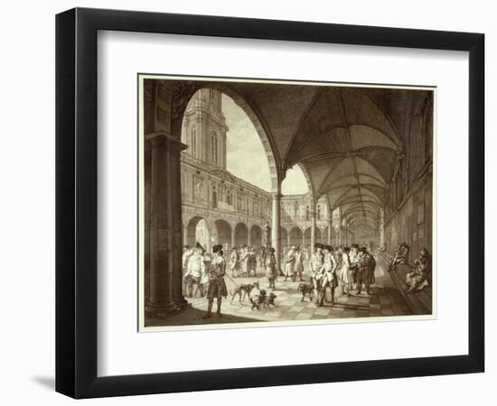 The Busy Royal Exchange Court Yard Full of Men of Business and their Dogs-null-Framed Art Print