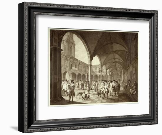 The Busy Royal Exchange Court Yard Full of Men of Business and their Dogs-null-Framed Art Print