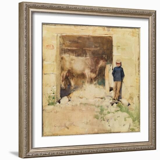 The Byre (W/C on Paper)-Joseph Crawhall-Framed Giclee Print