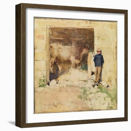 The Byre (W/C on Paper)-Joseph Crawhall-Framed Giclee Print