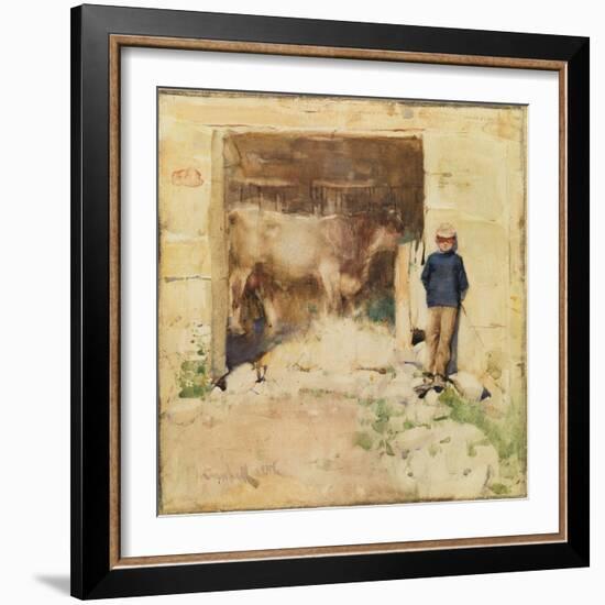 The Byre (W/C on Paper)-Joseph Crawhall-Framed Giclee Print