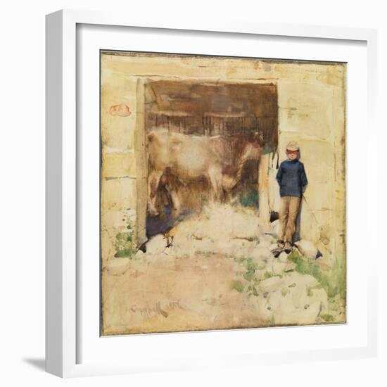 The Byre (W/C on Paper)-Joseph Crawhall-Framed Giclee Print