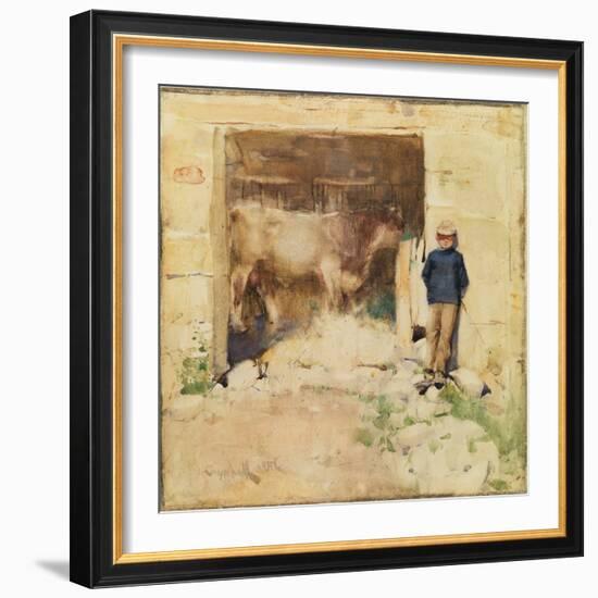 The Byre (W/C on Paper)-Joseph Crawhall-Framed Giclee Print