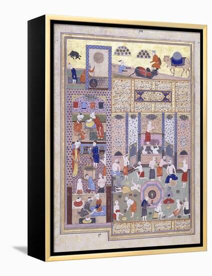 The Caliph Harun Al-Rashid at the Baths, C. 1584-5 (Gouache with Gold Paint on Paper)-null-Framed Premier Image Canvas