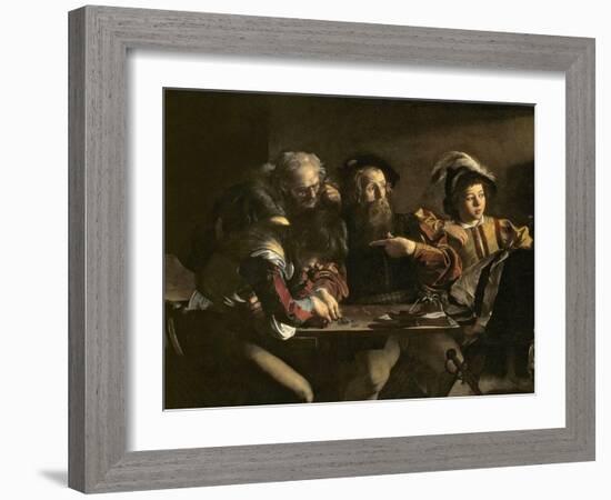 The Calling of St. Matthew, C.1598-1601-Caravaggio-Framed Giclee Print