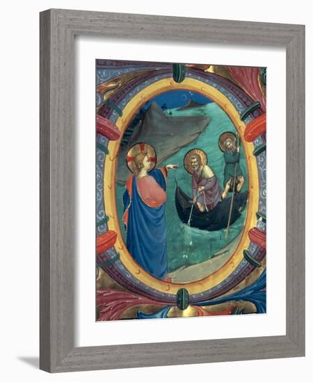 The Calling of St. Peter and St. Andrew, Detail of Historiated Initial "O" from a Missal, 1430s-Fra Angelico-Framed Giclee Print