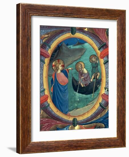 The Calling of St. Peter and St. Andrew, Detail of Historiated Initial "O" from a Missal, 1430s-Fra Angelico-Framed Giclee Print