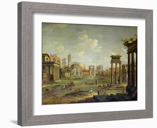The Campo Vaccino, Rome Looking Towards St. Francesca Romana and the Arch of Titus-Antonio Joli-Framed Giclee Print