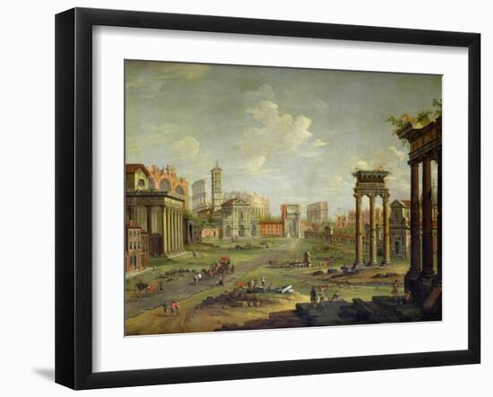 The Campo Vaccino, Rome Looking Towards St. Francesca Romana and the Arch of Titus-Antonio Joli-Framed Giclee Print
