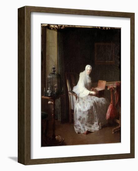The Canary or Woman Varying Her Amusements - Oil on Canvas, 18Th Century-Jean-Baptiste Simeon Chardin-Framed Giclee Print