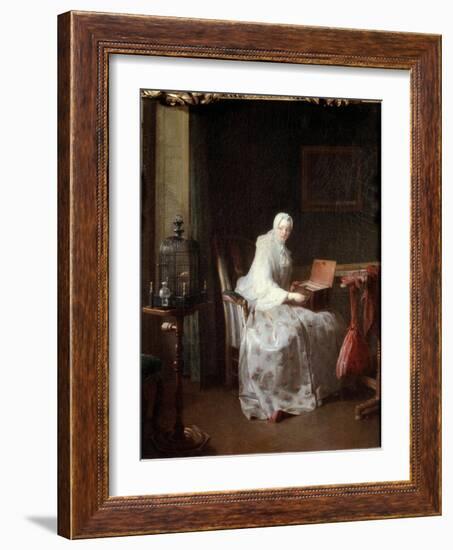 The Canary or Woman Varying Her Amusements - Oil on Canvas, 18Th Century-Jean-Baptiste Simeon Chardin-Framed Giclee Print