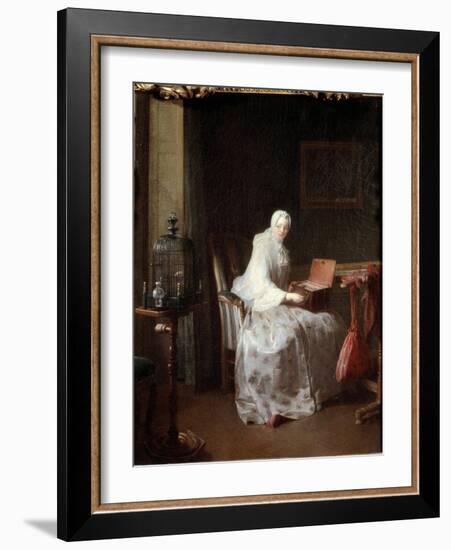 The Canary or Woman Varying Her Amusements - Oil on Canvas, 18Th Century-Jean-Baptiste Simeon Chardin-Framed Giclee Print