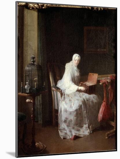 The Canary or Woman Varying Her Amusements - Oil on Canvas, 18Th Century-Jean-Baptiste Simeon Chardin-Mounted Giclee Print