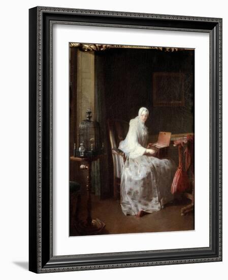 The Canary or Woman Varying Her Amusements - Oil on Canvas, 18Th Century-Jean-Baptiste Simeon Chardin-Framed Giclee Print