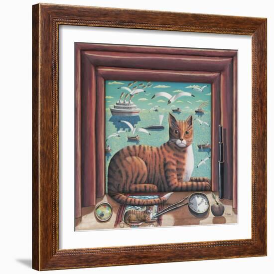 The Captain's Cat, 2021, (Tinted Gesso on Canvas & Wood)-PJ Crook-Framed Giclee Print