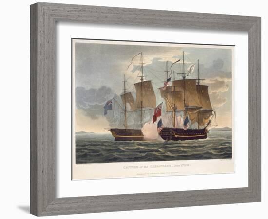 The Capture of Chesapeake, June 1st 1813, engraved by Bailey for J. Jenkins's 'Naval Achievements'-Thomas Whitcombe-Framed Giclee Print