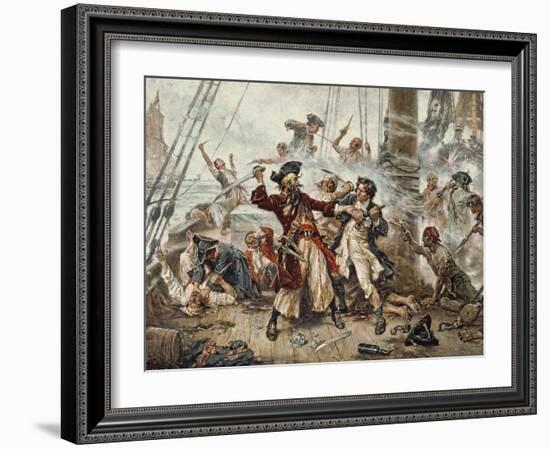 The Capture of the Pirate Blackbeard, 1718-Jean Leon Gerome Ferris-Framed Premium Giclee Print