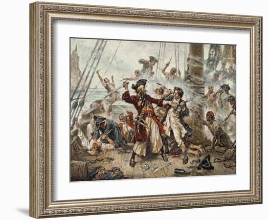 The Capture of the Pirate Blackbeard, 1718-Jean Leon Gerome Ferris-Framed Giclee Print