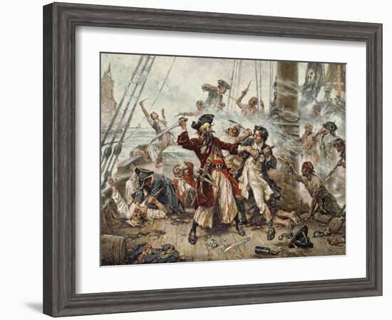 The Capture of the Pirate Blackbeard, 1718-Jean Leon Gerome Ferris-Framed Giclee Print