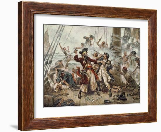 The Capture of the Pirate Blackbeard, 1718-Jean Leon Gerome Ferris-Framed Giclee Print