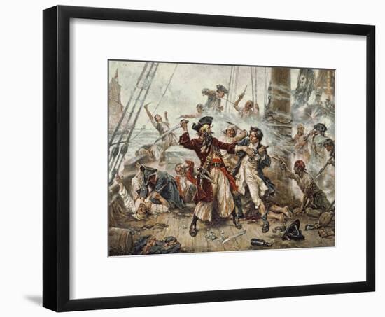 The Capture of the Pirate Blackbeard, 1718-Jean Leon Gerome Ferris-Framed Giclee Print